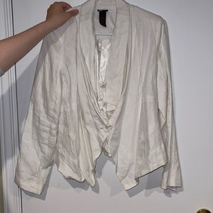 White vintage blazer linen- shoulder pads